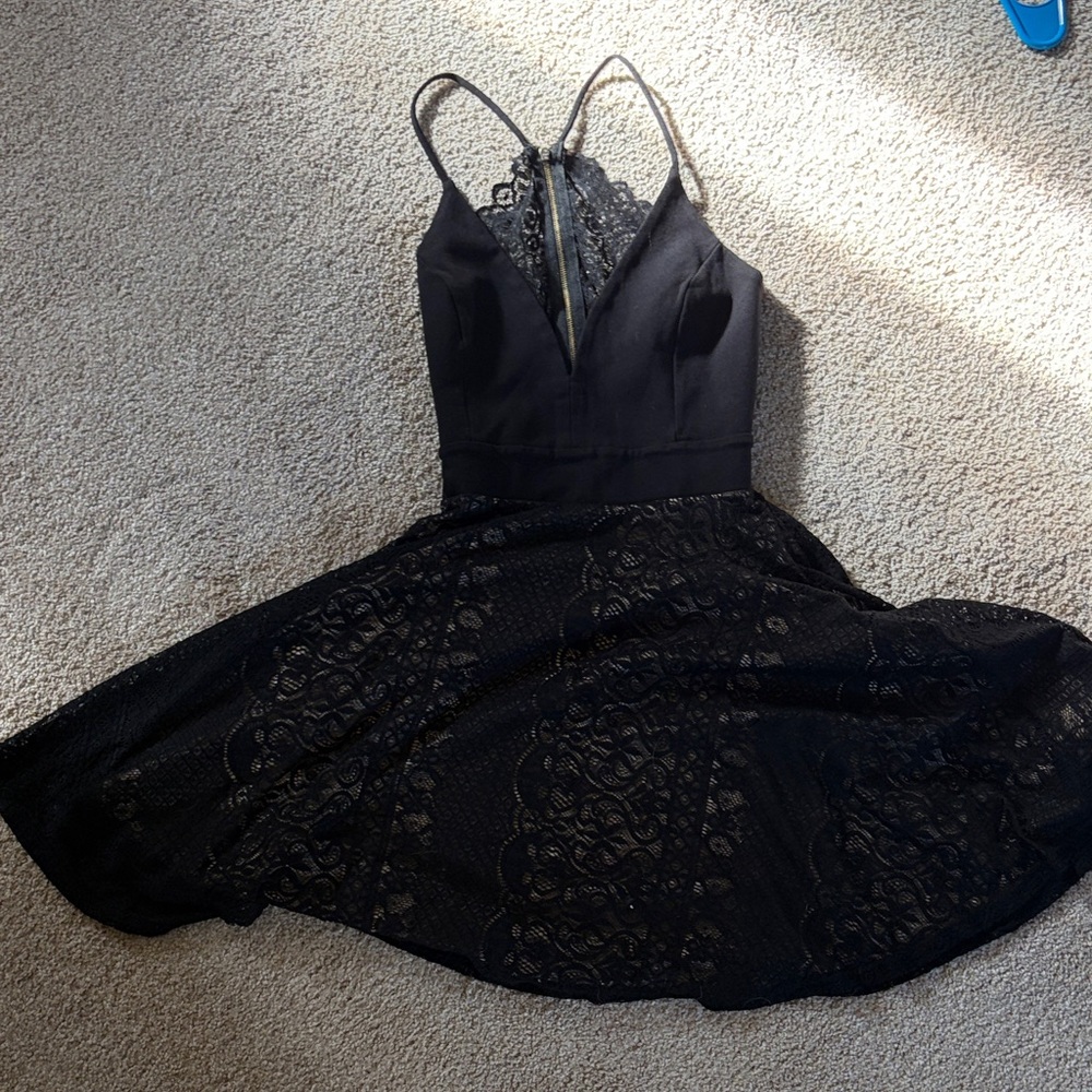 Windsor Black Lace Midi Dress with Spaghetti Straps
